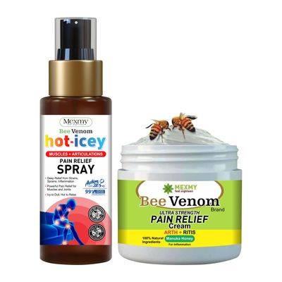 Bee Venom Pain Relief Cream(100gm) & Magnesium Pain Relief Spray(100ml) | Cooling Formula For Instant Relief From Back Pain, Leg Pain, Lumbar Pain, Sports Injuries, Knee Pain, Joint Pain, Sleep Support & Muscle Recovery | Unisex Product