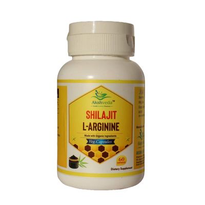 AKSHVEDA Shilajit Capsules with L-Arginine | Ayurvedic Blend with Natural Minerals & Herbs | 60 Capsules | 70gm Bottle | Traditional Wellness Support | Daily Supplement