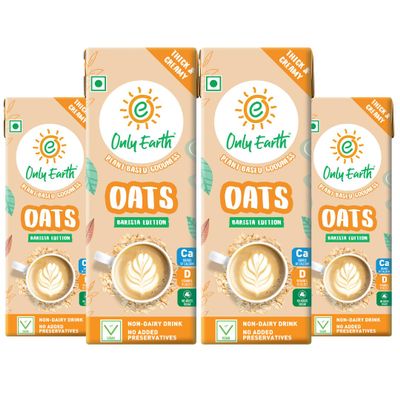 Only Earth Oats Drink Barista Edition | Unsweetened Drink | Lactose Free | Preservatives Free | Plant Based | Dairy Alternative | Source of Calcium | Source of Vitamin D, B1, B2 & B12 | 180ML (Pack of 4)