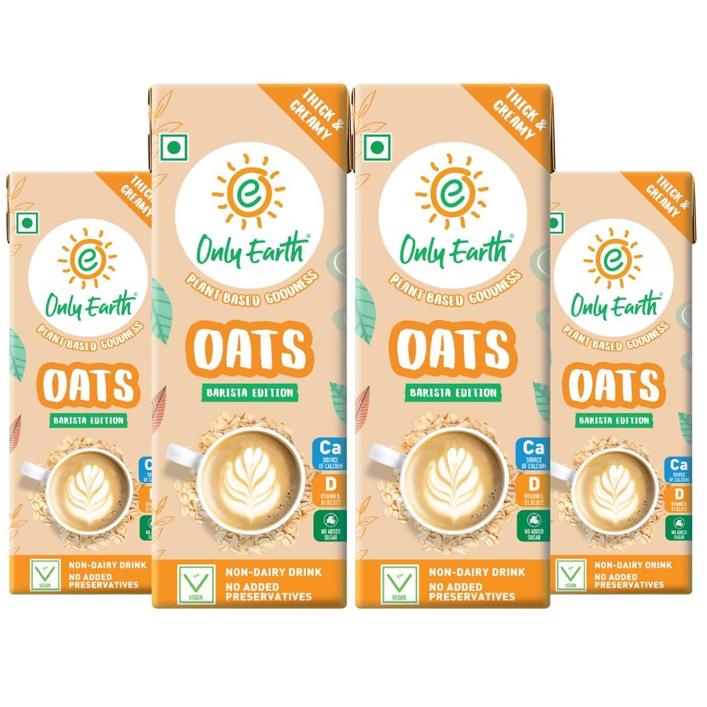 Only Earth Oats Drink Barista Edition | Unsweetened Drink | Lactose Free | Preservatives Free | Plant Based | Dairy Alternative | Source of Calcium | Source of Vitamin D, B1, B2 & B12 | 180ML (Pack of 4)