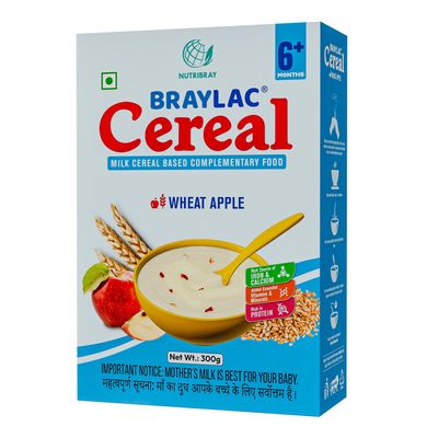 Braylac Cereal Wheat Apple -300 gm - Bag in Box for 6 to 24 months baby