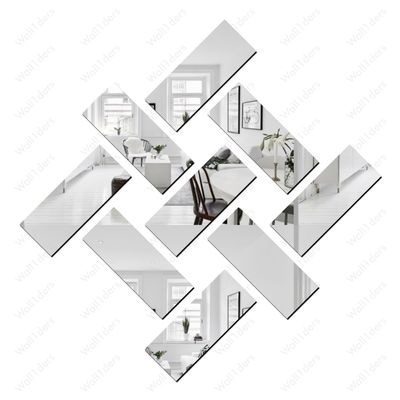 10 Rectangle Silver - Mirror Stickers for Wall Decor - Acrylic Mirror Stickers for Hall, Bed Room, Kitchen
