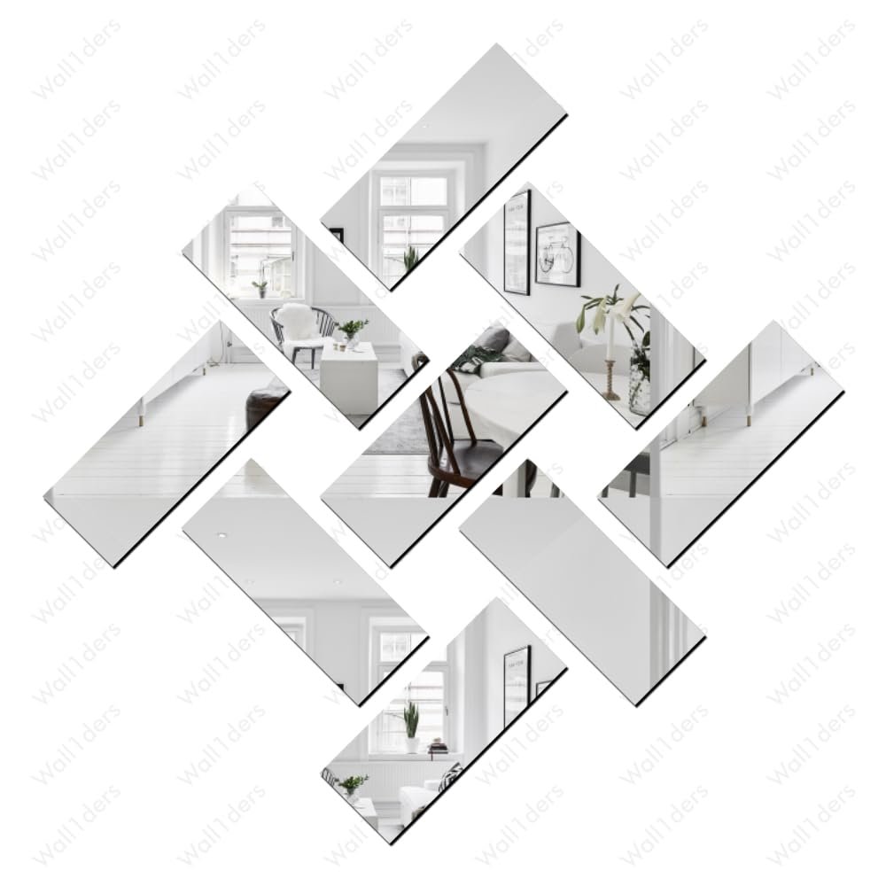 10 Rectangle Silver - Mirror Stickers for Wall Decor - Acrylic Mirror Stickers for Hall, Bed Room, Kitchen