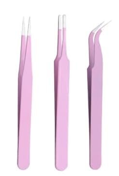 53 Arts 3pcs Tweezers Stainless Steel Straight and Curved Volume Lash Tweezers Set for Eyelash Extension Professional With Twizers Case