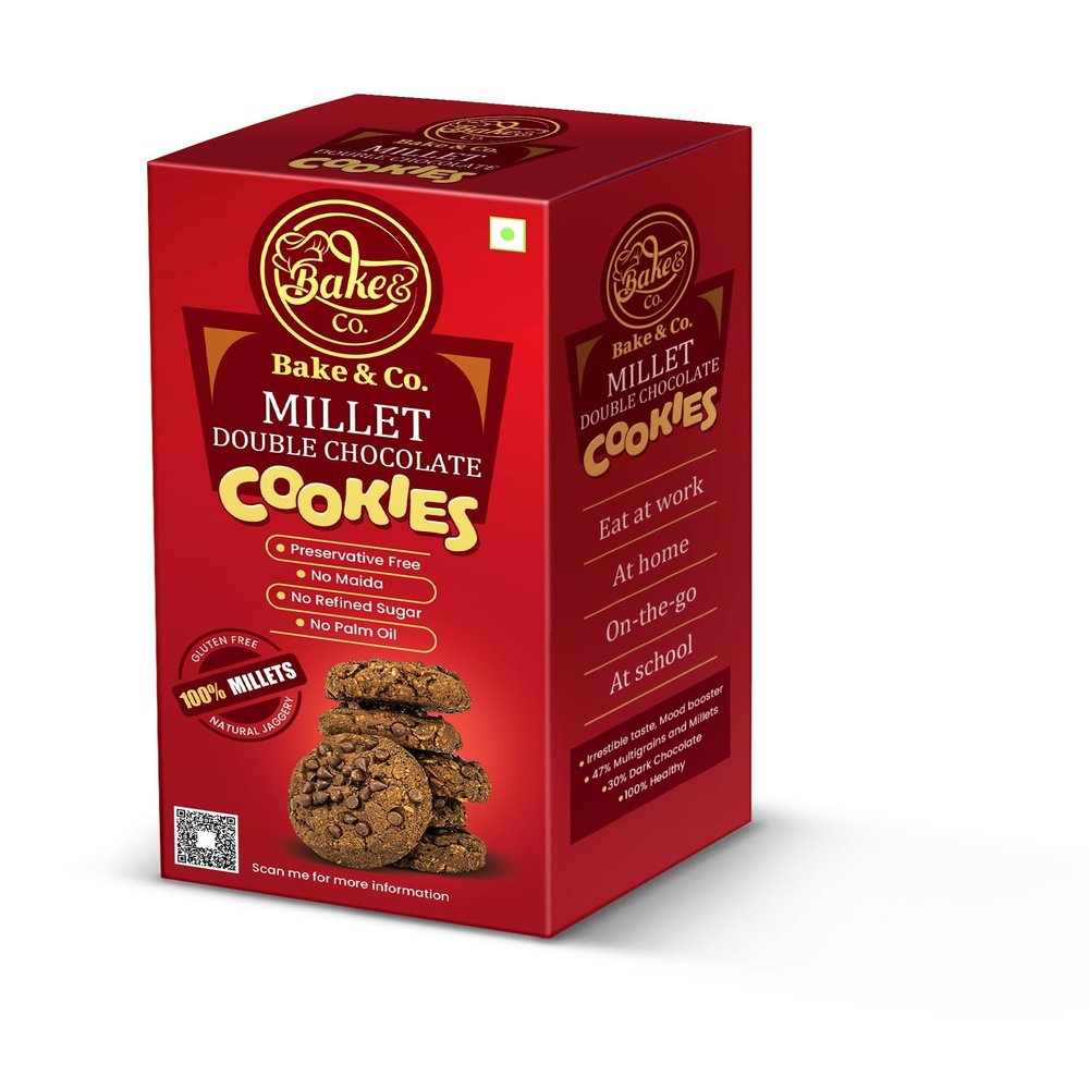 Bake & Co Double Chocolate Cookies, Millet Cookies, Gluten Free No Maida Biscuit Tasty & Healthy, Wholesome Everyday Snack, Perfect Blend of Goodness & Flavor, Mood Lifting Preservative-Free Cookie