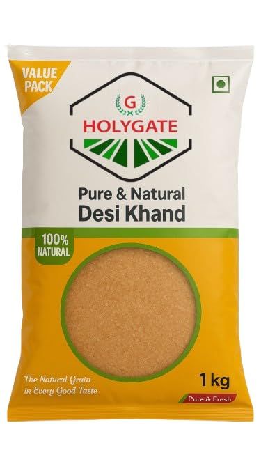 HOLYGATE Desi Khand 5Kg, Unprocessed Raw Cane Sugar, Set of 5, Traditional Khandsari Sugar
