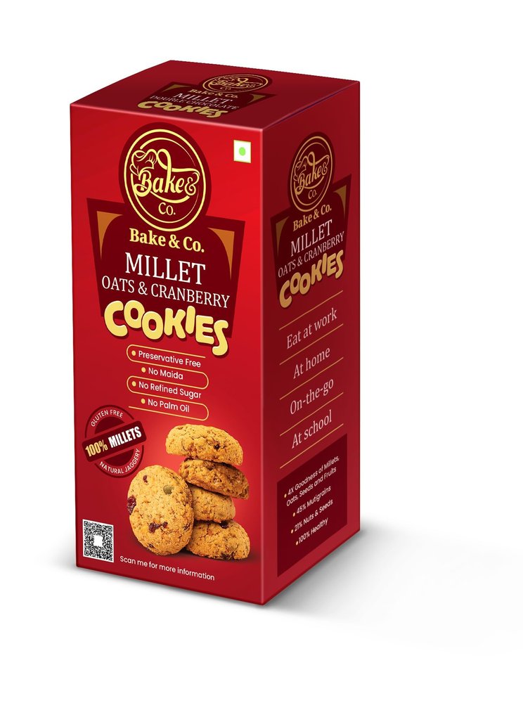 Bake & Co Oats & Cranberry Cookies, Millet Cookies, Gluten Free No Maida Cookies, Tasty & Healthy, Wholesome Everyday Snack, Perfect Blend of Goodness & Flavor, Mood Lifting Preservative-Free Cookie