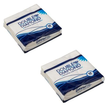 DOUBLE DIAMOND Hygienic Paper Napkins | Soft & Absorbent Table Napkins | Individually Wrapped for Restaurants Home & Parties | 4040cm | 50 Pieces | Pack of 2