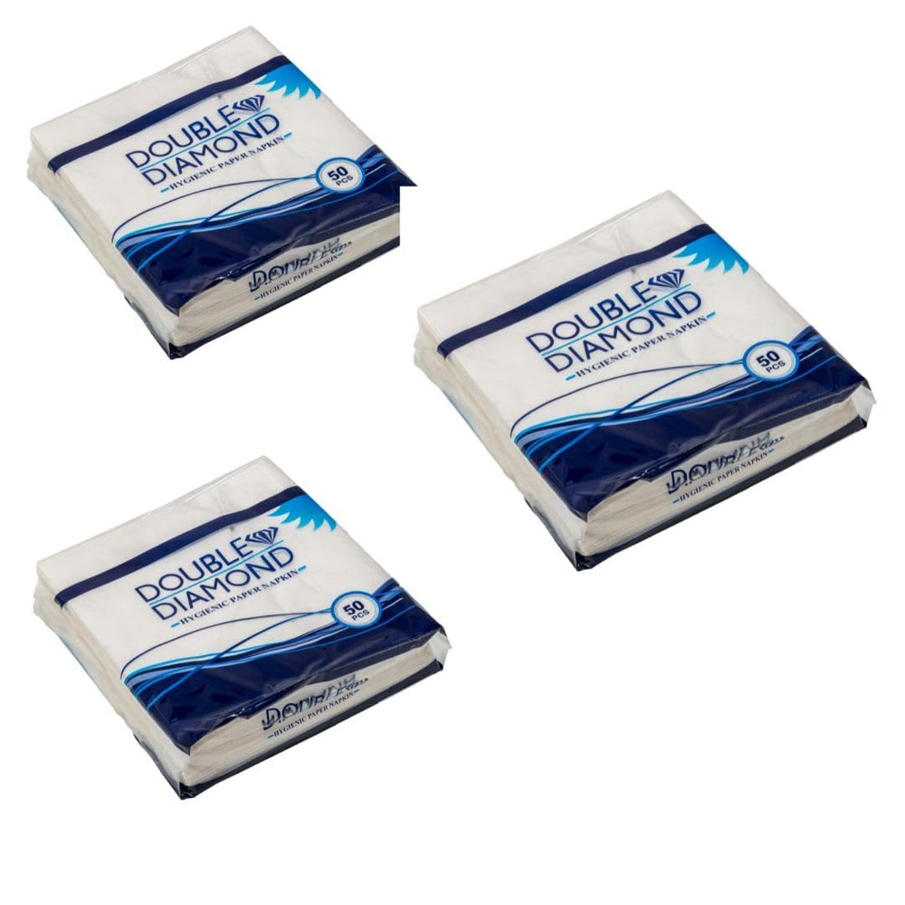 DOUBLE DIAMOND Hygienic Paper Napkins | Soft & Absorbent Table Napkins | Individually Wrapped for Restaurants Home & Parties | 4040cm | 50 Count | Pack of 3