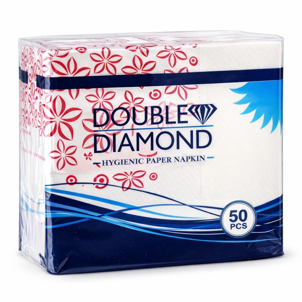 DOUBLE DIAMOND 2Ply Paper Napkins, White with Pink Floral Design | Soft & Absorbent Table Napkins for Home, Party & Restaurant | 4040cm | 50 Count | Pack of 3