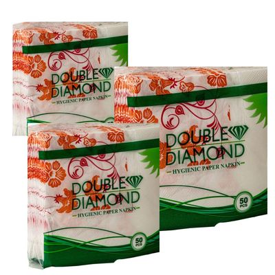 DOUBLE DIAMOND Hygienic Paper Napkins | Soft Absorbent | Table Napkins for Home, Party & Restaurants | 3333cm | 50 Pieces | Pack of 3