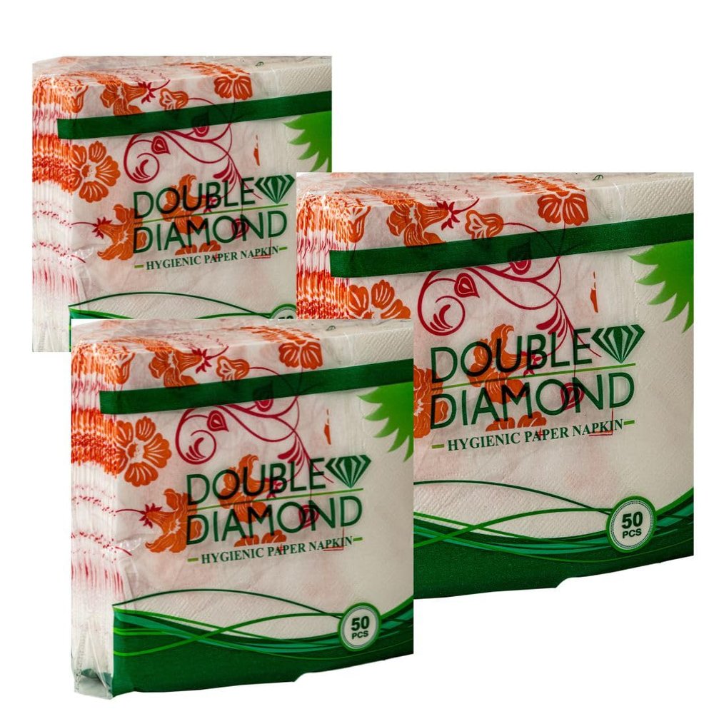 DOUBLE DIAMOND Hygienic Paper Napkins | Soft Absorbent | Table Napkins for Home, Party & Restaurants | 3333cm | 50 Pieces | Pack of 3