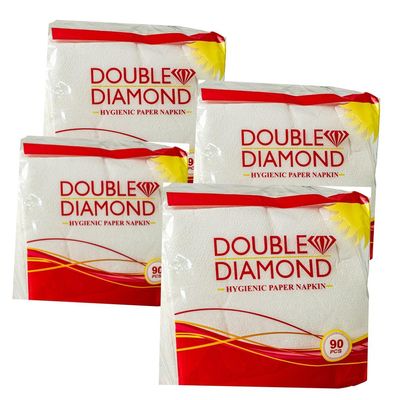 DOUBLE DIAMOND Paper Napkins | 28x28 cm | Large Size | 50 PCS | 1 Ply Soft | Absorbent Tissue | Disposable Hygienic Napkin for Kitchen, Table, Party, Restaurant & Catering Use | Pack of 4