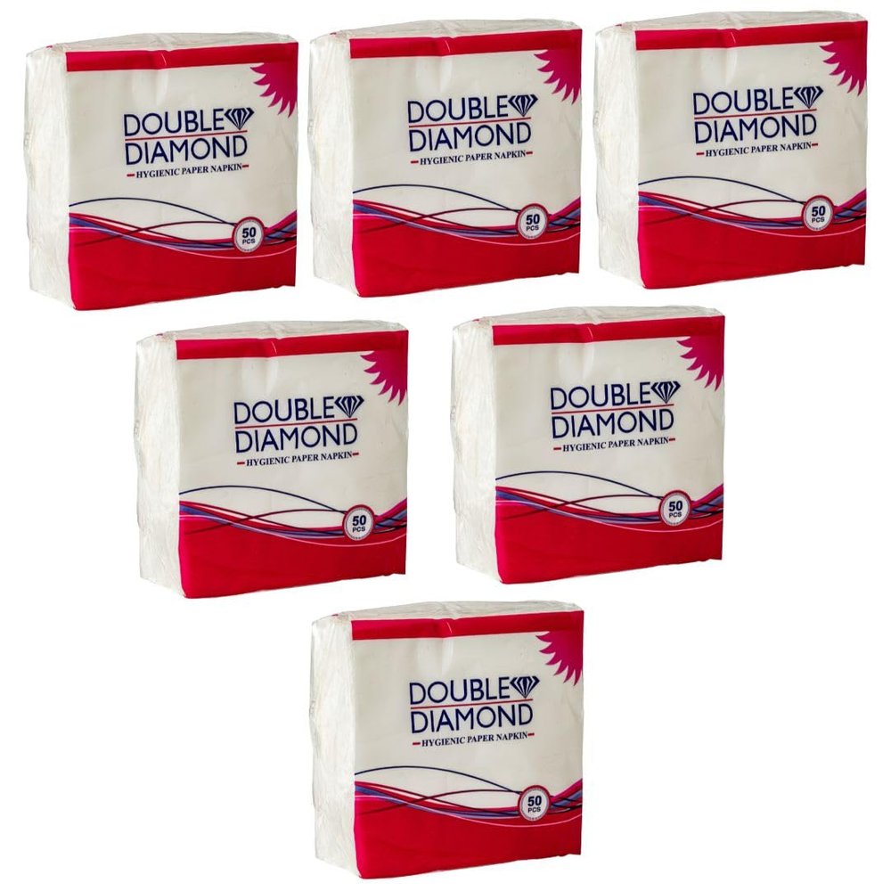 DOUBLE DIAMOND Paper Napkins | 1 Ply Soft | Soft Absorbent Tissue | Perfect for Home Party & Restaurant | 2828cm | 50 Pieces | Pack of 6