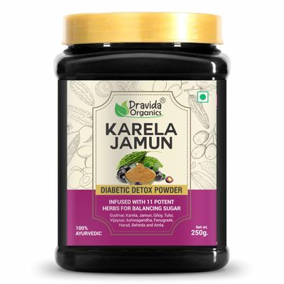 Dravida Organics karela jamun powder with 13 potent herbs helps regulate sugar management - 250 gm