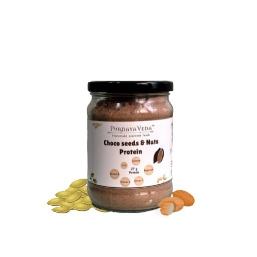 Purnayaveda High Protein Milk Mix | Seed & Nut Blend with Cocoa Flavor | Homemade | No Preservatives | Naturally Sweetened with Dates & Mishri | 300g (Cocoa)