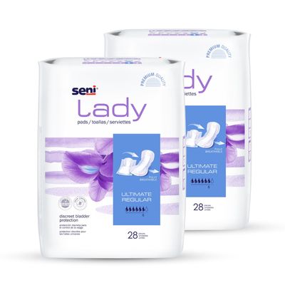 SENI Lady Ultimate Regular Bladder Control Pads|56 pcs Pack of 2| Incontinence Protection, Skin-Friendly, Discreet & Comfortable