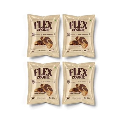 Flex Cookie - High Protein Cookie | Classic Choco Chip - 21g Protein, No Palm Oil, Made With Honey, Couverture Chocolate, Soft Baked, No Preservatives | Protein Cookie for Muscle Gain, Keto & Fitness - Pack of 4