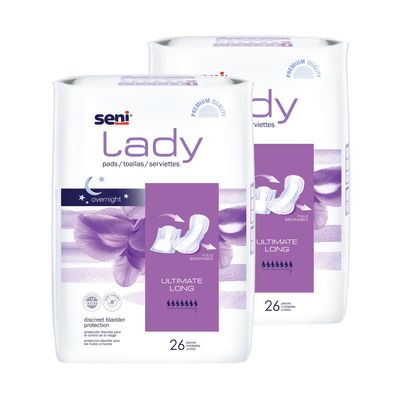 SENI Lady Ultimate Long Bladder Control Pads |52 pcs Pack of 2 | Overnight Incontinence Protection, Highly Absorbent, Skin-Friendly, Discreet & Comfortable