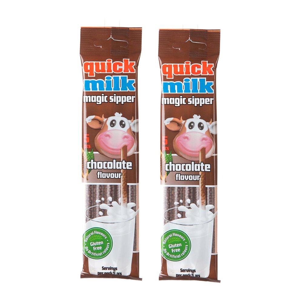 Quick Milk Gluten-free Magic Sipper Straws (Chocolate Flavour)-Pack of 2, (2 x 30g) | Imported | Magic Sipper