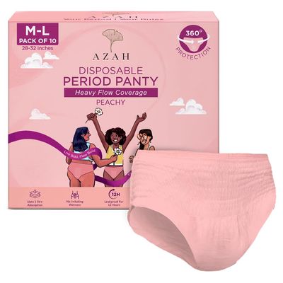Azah Disposable Period Panty for Girls| Period Panty for Women Heavy Flow | Peachy New Look | 12-Hour Protection | 360 Coverage| All-Night Protection [M-L, Pack of 10]