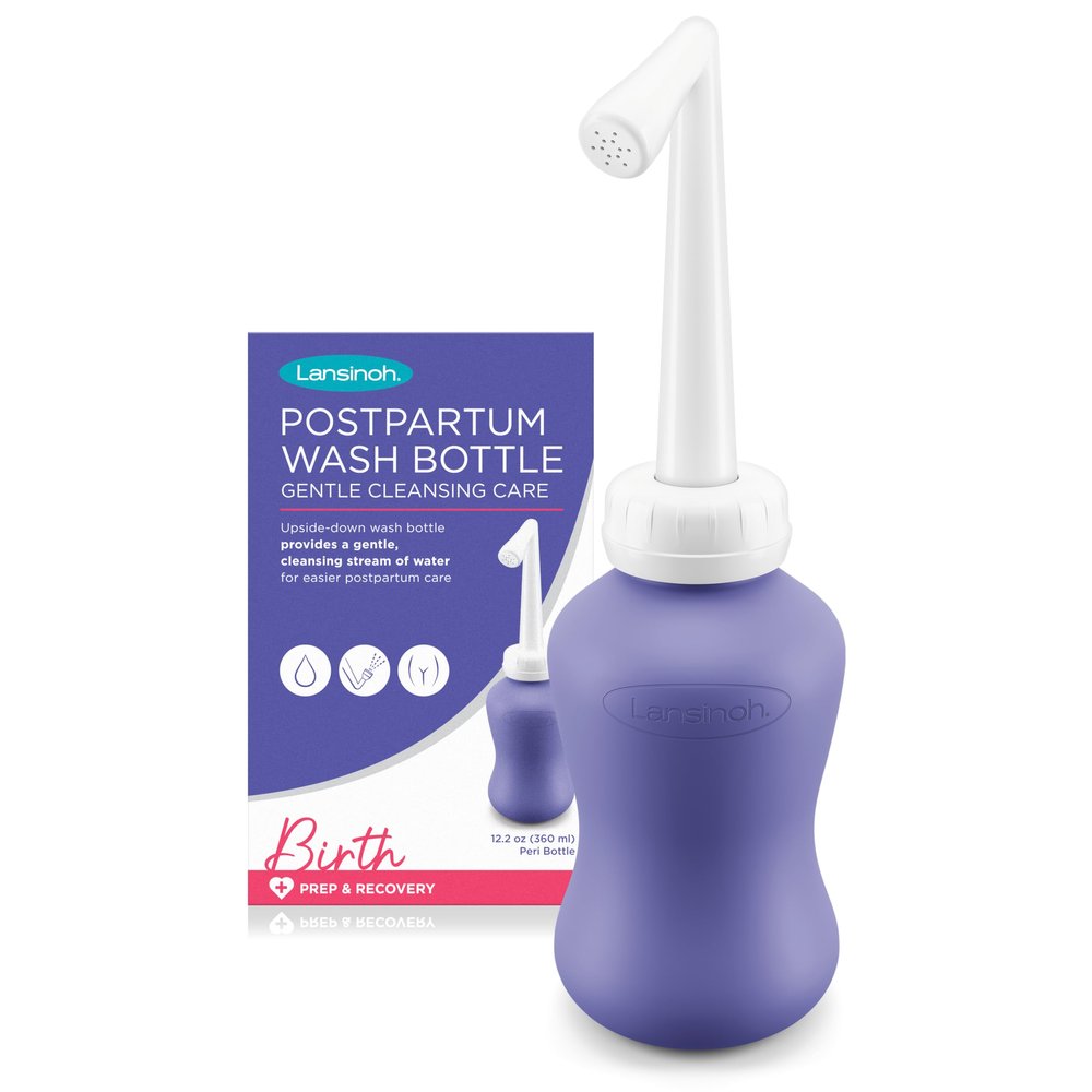 Lansinoh Post-Birth Perineal Wash Bottle, Angled Spout Upside Down Squeeze Bottle Helps Cleanse Hard-to-reach Areas, Recovery Intimate Postpartum Care, Travel Wash Pump, Travel Bag Included, 360ml