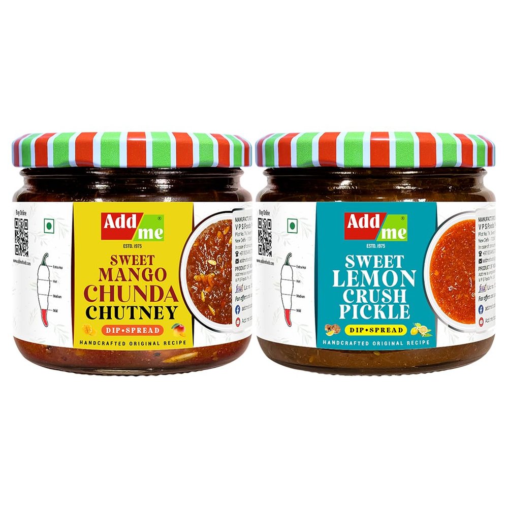 Add me Homemade Sweet Lemon Pickle Chutney 350gm & Sweet Mango Chutney Chunda Pickle 350gm | Without Oil Combo | For Use with Parathas, Rice, Snacks