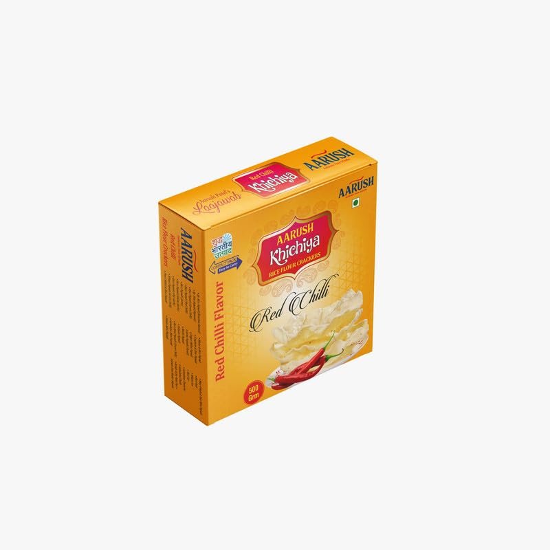 Aarush Khichiya Fresh Rice Khichya | Ready to Fry & Roast papad fryums | Hexagonal Appalam Akki Happala Fryum With Tastemaker | 500GM | Ready To Fry Chawal Ke Papad Fryums papad (Flavor: Red Chilli)