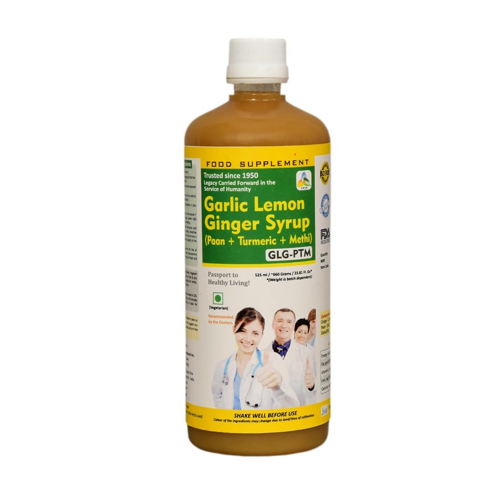 GLG-PTM Garlic Lemon Ginger Syrup with Paan + Turmeric + Methi Dana (Fenugreek) for Heart Care for Blocked Heart Arteries, Bad Cholesterol, High Blood Pressure, Asthma, Arthritis, Cough & Cold, Acidity, Constipation etc.