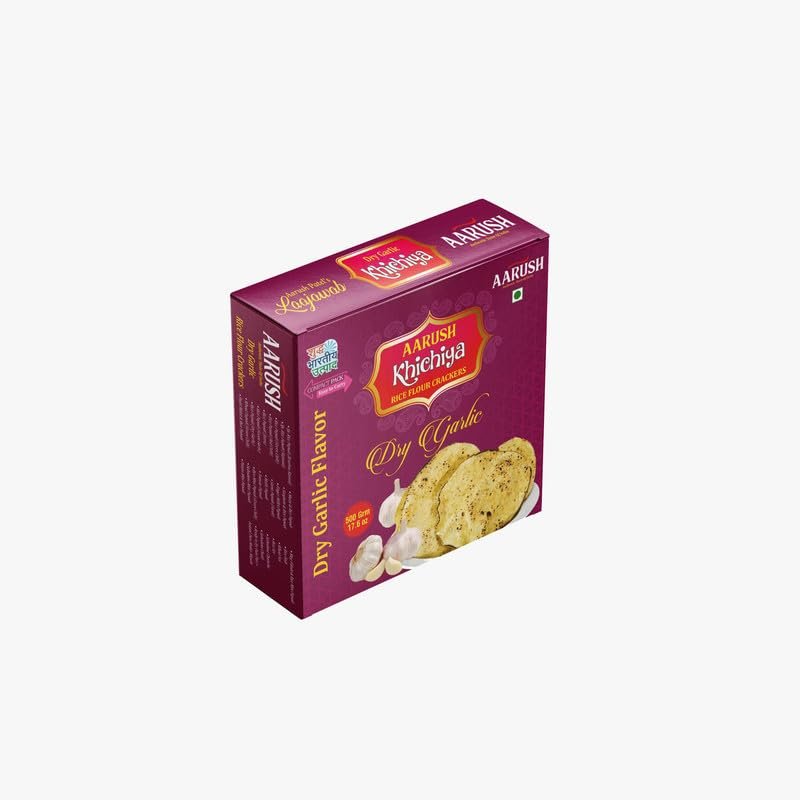 Aarush Khichiya Fresh Rice Khichya | Ready to Fry & Roast papad fryums | Hexagonal Appalam Akki Happala Fryum With Tastemaker | 500GM | Ready To Fry Chawal Ke Papad Fryums papad (Flavor: Dry Garlic)