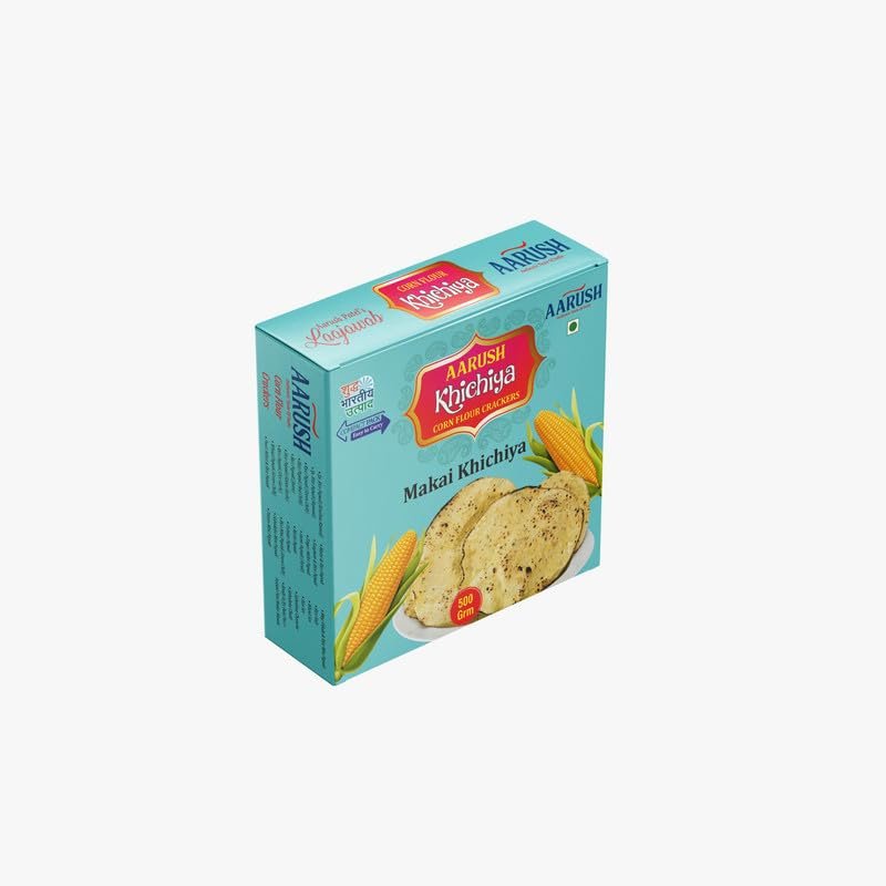 Aarush Khichiya Fresh Rice Khichya | Ready to Fry & Roast papad fryums | Hexagonal Appalam Akki Happala Fryum With Tastemaker | 500GM | Ready To Fry Chawal Ke Papad Fryums papad (Flavor: Makai Khichiya)
