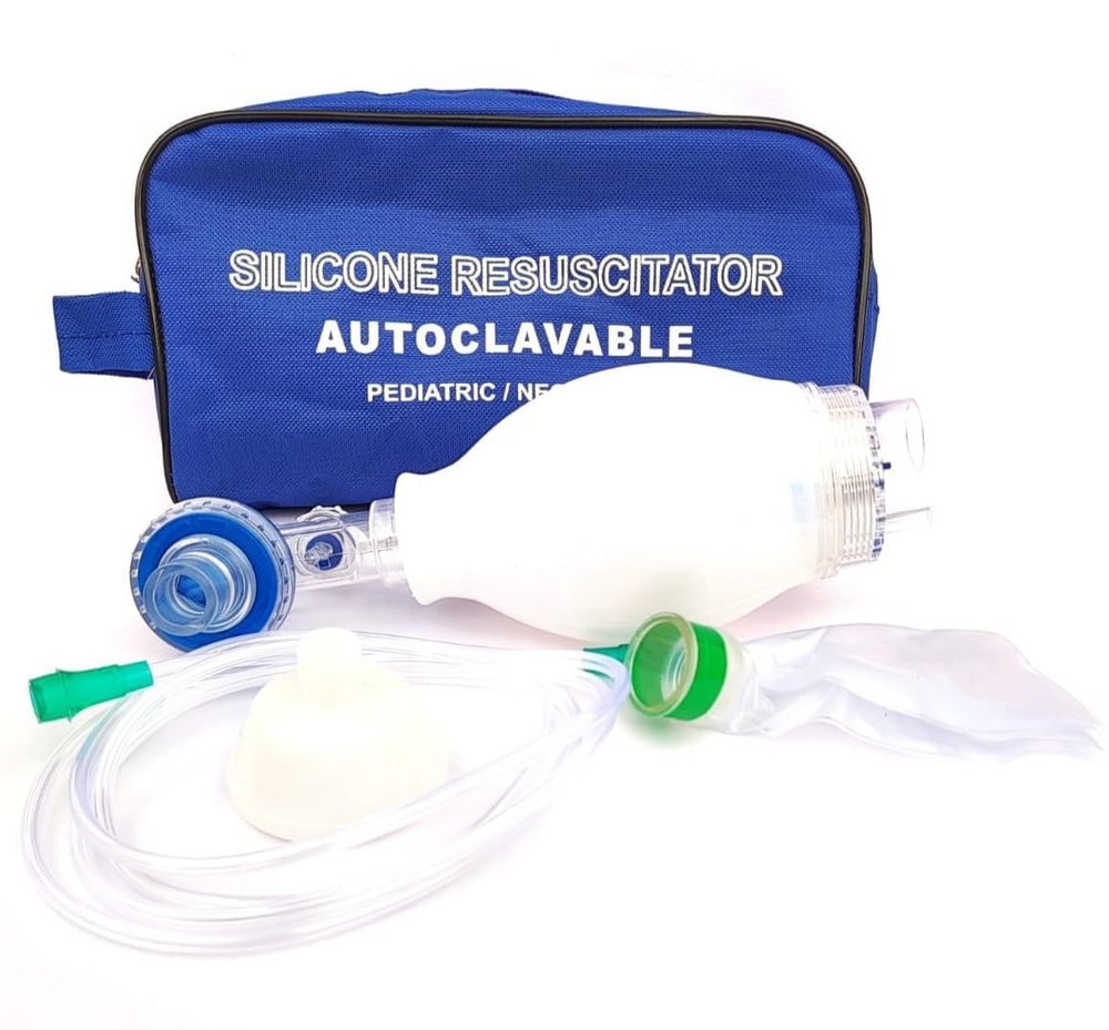 Ambu Bag for Child  1500ml Self-Inflating Silicone Resuscitator with Oxygen Inlet, Reservoir Bag, Non-Rebreathing Valve, and Carrying Case