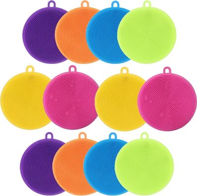 Lecherous Silicone Dish Scrubber, 12 Count Silicone Sponge Dish Brush, Food Grade BPA Free Reusable Rubber Sponges Dishwasher Safe and Dry Fast, for Kitchen Dish Dishes Fruits Vegetables Washing