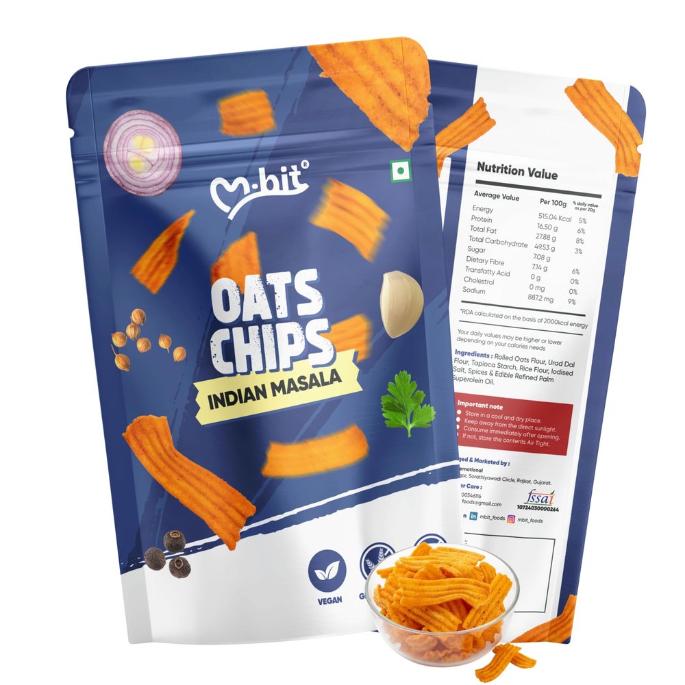 M.bit Oats Chips | Guilt-Free Goodness | High in Fiber | Low in Sodium | Healthy Snack | (100g, Indian Masala)
