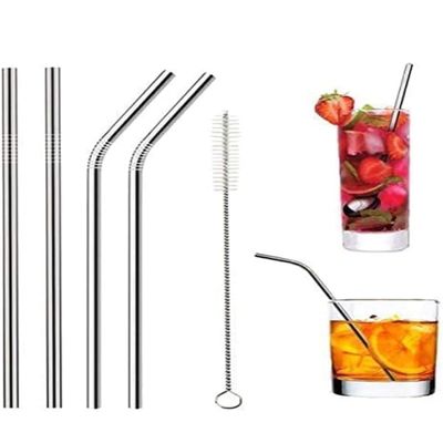 ANKEV Reusable Stainless-Steel Straw with Cleaning Brush Set of 5 (2- Bend Pipe, 2- Long Straw, 1-Cleaning Brush)- Pack of 1 Long Metal Straws for Drinking, Reusable, Silver Colour, 8.5 Inches