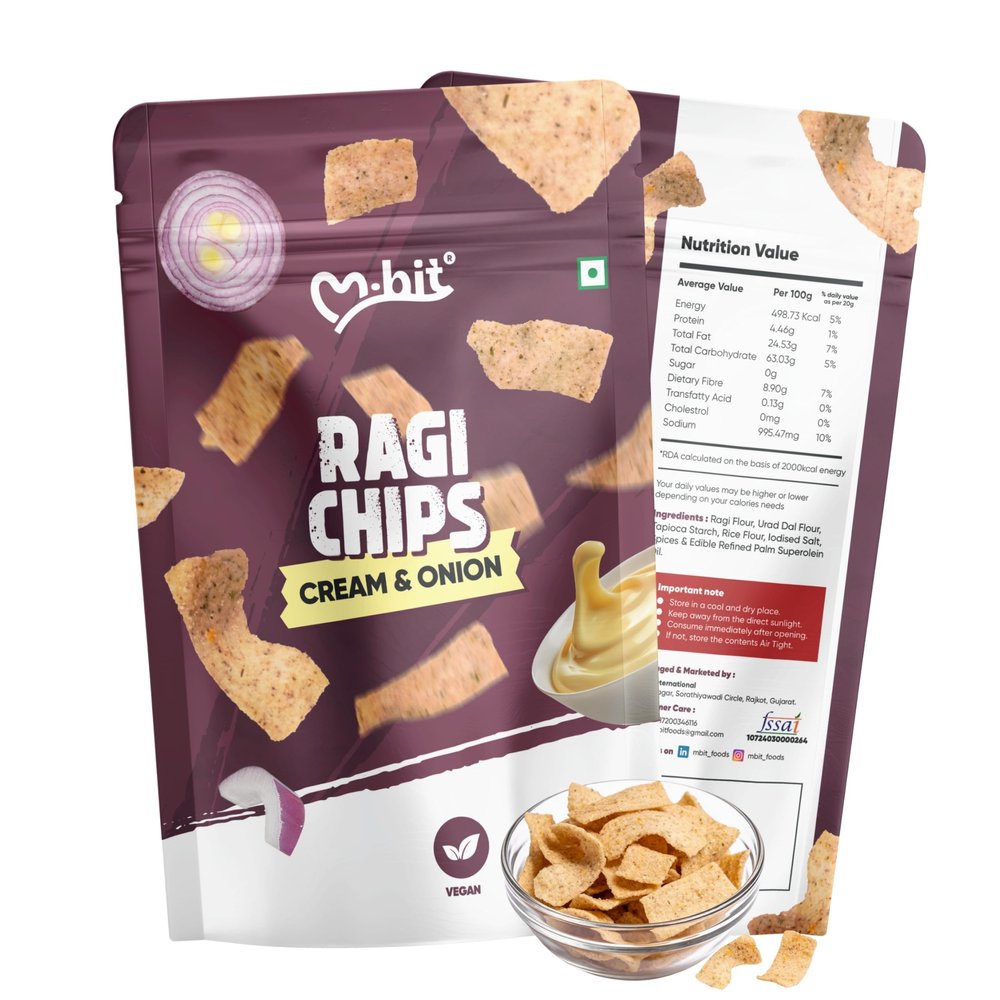 M.bit Ragi Chips | Guilt-Free Goodness | High in Fiber | Low in Sodium | Healthy Snack | (100g, Cream & Onion)