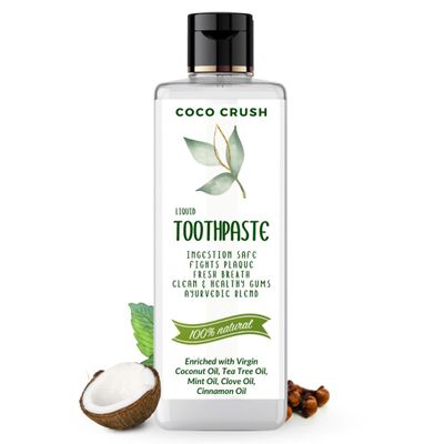 100% Natural Liquid Ayurvedic Toothpaste | Fluoride-Free Organic Oral Care with Virgin Coconut Oil, Tea Tree Oil, Peppermint, Cinnamon, & Clove | Safe for All Ages | Chemical-Free, Fresh Breath, Whitens Yellow Teeth, Enamel-Safe For Daily Use (200ML)