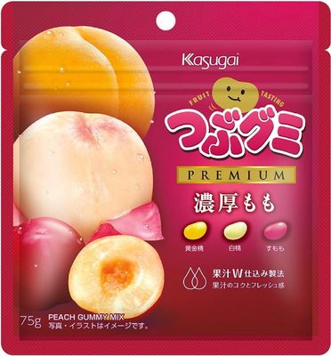 Kasugai Seika Tsubu Gumi Premium Rich Peach Gummy Candy 75g | Pack of 2 | Made in Japan