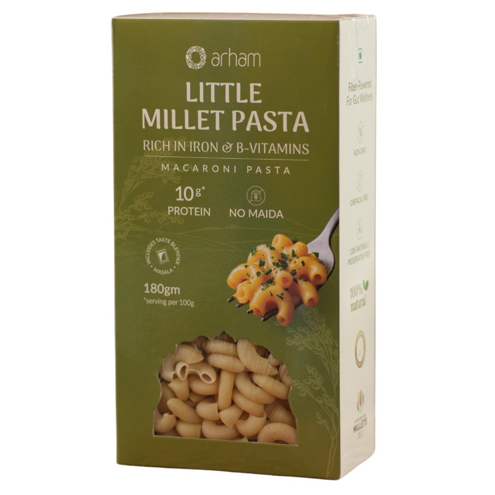 Arham Organic Little Millet Pasta 180g | Gluten-Free Millet Pasta | No Maida Healthy Pasta | Non-GMO | No Preservatives | High Fiber & Protein