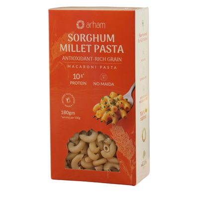 Arham Organic Sorghum Millet Pasta 180g | Healthy No Maida Pasta | High Fiber & Protein | Non-GMO, No Preservatives | Easy & Quick to Cook
