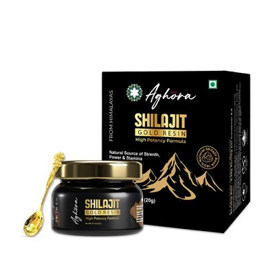 AGHORA Shilajit/Shilajeet Gold Resin - 20g | 500mg/Serving | 40 Servings | Boost Muscle Growth & Stamina | Contains 24 Carat Gold | 100% Ayurvedic