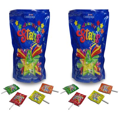 Candysaga Fruit Flavoured Star Shaped Lollipops (Assorted) Set of 2 Packets | 50 Pieces Lollipops Each Packets | Birthday | Return Gift - 480 Grm