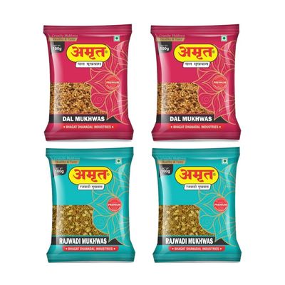 AMRUT Mukhwas Combo  Dal Mukhwas (2 x 100g) & Rajwadi Mukhwas (2 x 100g) | Pack of 4 Traditional Indian Digestive Mouth Fresheners | Crunchy & Flavourful After-Meal Snack  400g Total