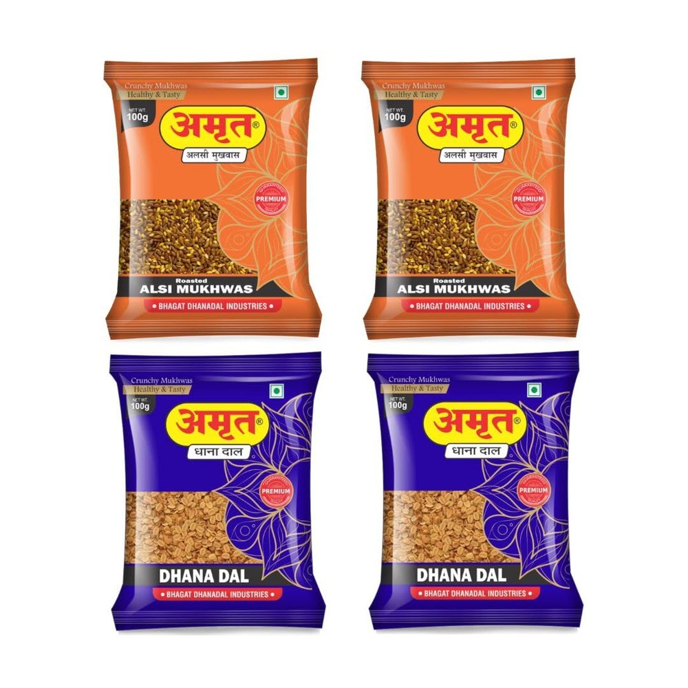 AMRUT Mukhwas Combo  Alsi Mukhwas (2 x 100g) & Dhanadal (2 x 100g) | Pack of 4 Traditional Indian Digestive Mouth Fresheners | Crunchy, Healthy After-Meal Snack  400g Total