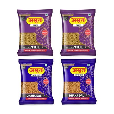 AMRUT Mukhwas Combo  Till Mukhwas (2 x 100g) & Dhanadal (2 x 100g) | Pack of 4 Traditional Indian Digestive Mouth Fresheners | Crunchy, Natural, After-Meal Snack  400g Total