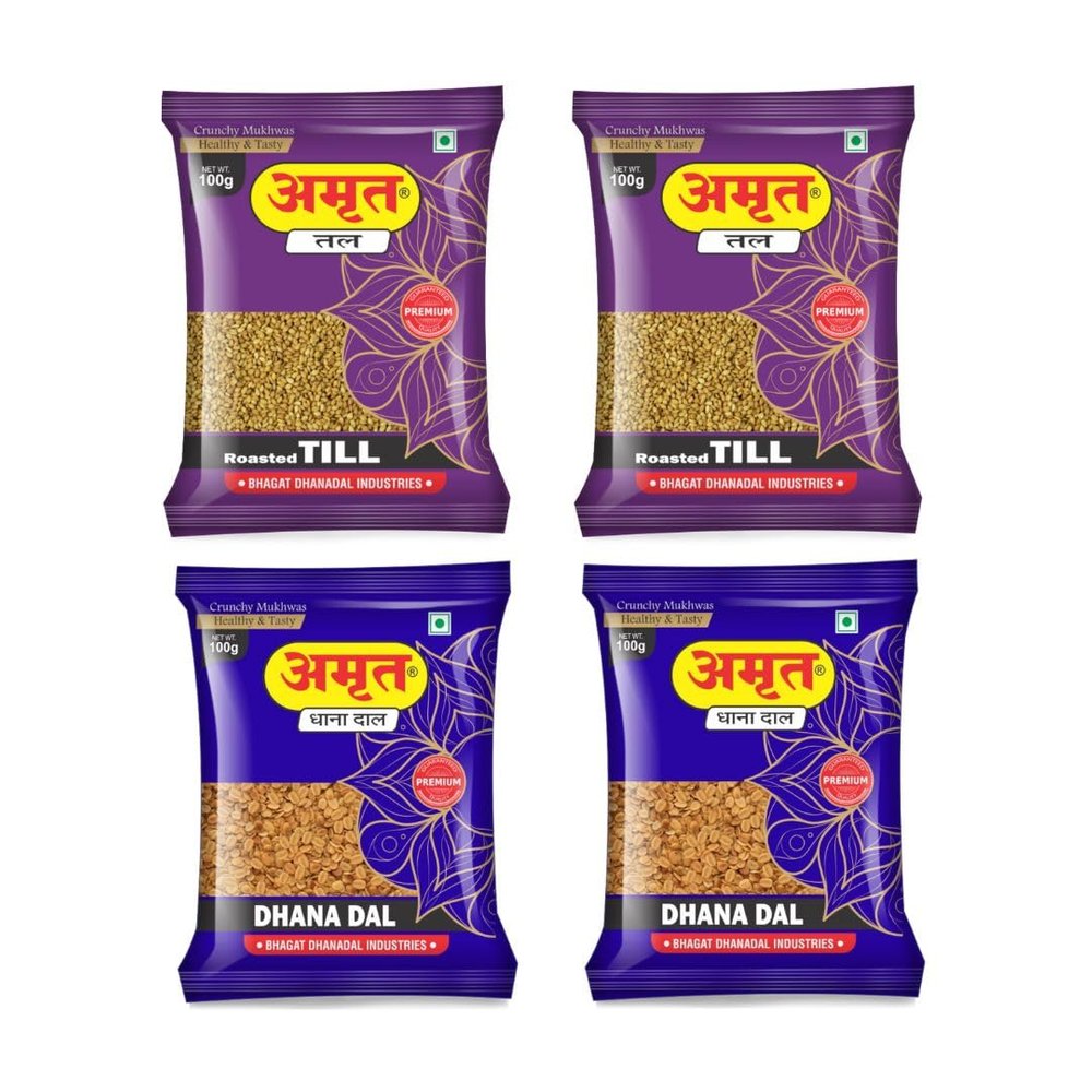 AMRUT Mukhwas Combo  Till Mukhwas (2 x 100g) & Dhanadal (2 x 100g) | Pack of 4 Traditional Indian Digestive Mouth Fresheners | Crunchy, Natural, After-Meal Snack  400g Total