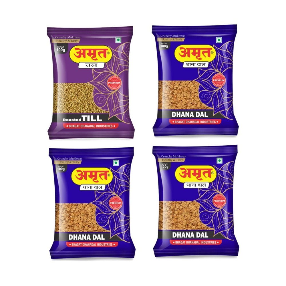 AMRUT Combo  Till Mukhwas (100g) + Dhanadal (100g x 3) | Authentic Indian Mouth Freshener | Digestive & Refreshing After-Meal Snack | Sweet & Crunchy Mukhwas | Pack of 4  400g Total