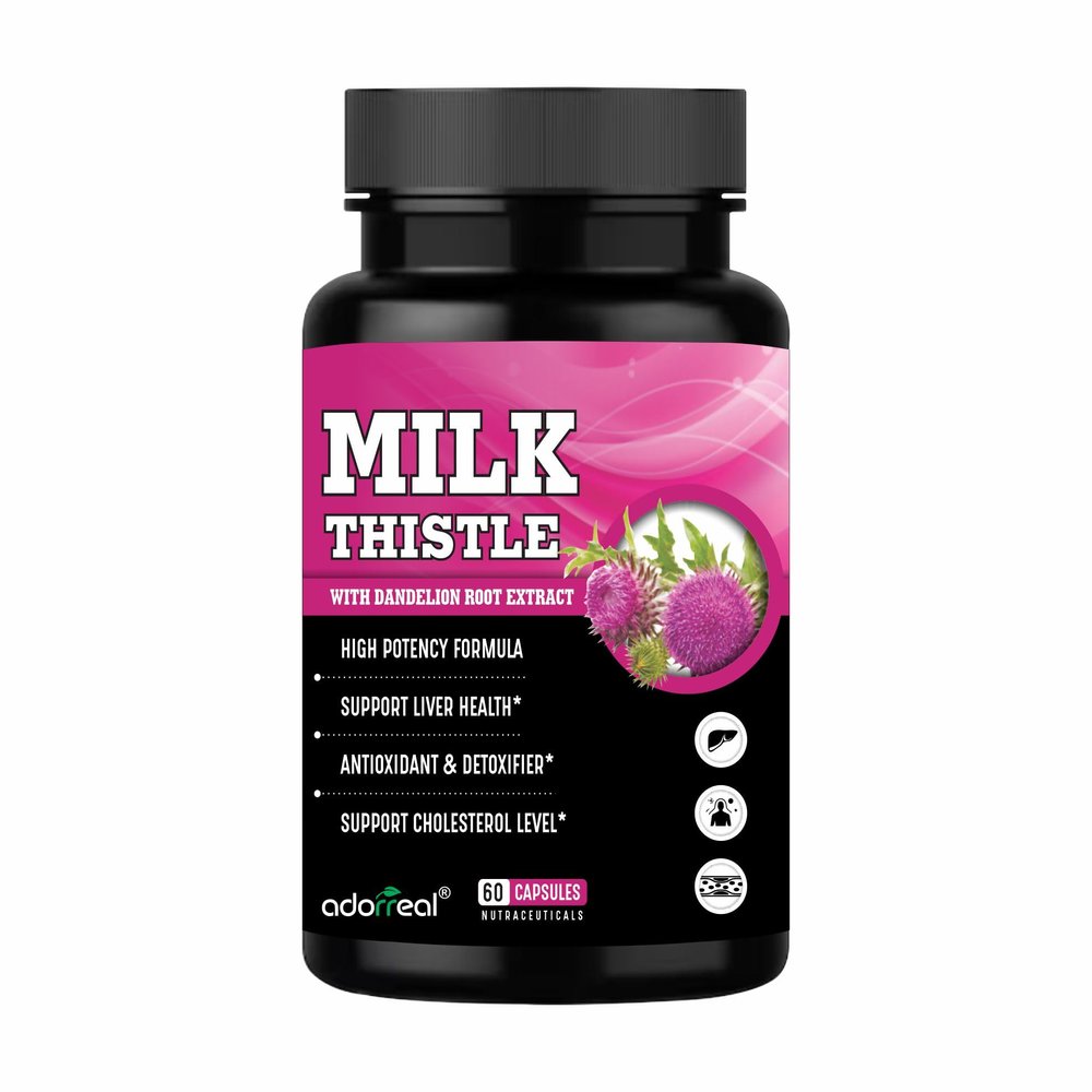 Adorreal Milk Thistle 60 capsules With Dandelion Root Extract Detox Supplement For Men And Women For Healthy Liver | Boost Metabolism And Maintain Cholesterol level