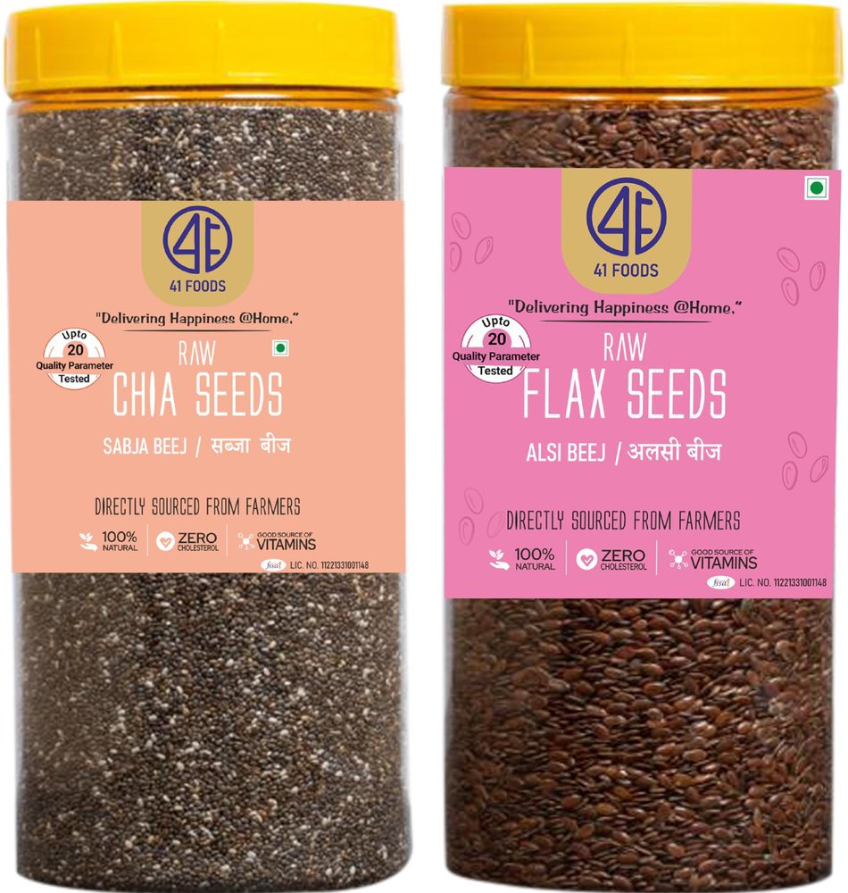 41 Foods Premium Dry Fruits Combo of Chia Seeds and Flax Seeds | 1 KG (500g x 2)