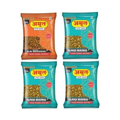 AMRUT Mukhwas Combo  Alsi Mukhwas (100g) + Rajwadi Mukhwas (100g x 3) | Traditional Indian Digestive Mouth Freshener | Pack of 4 | Total 400g